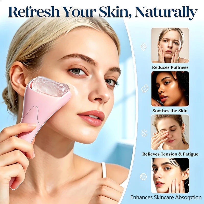 Ice Roller for Face and Gua Sha Facial Tool Set, Ice Face Roller Reduces Puffiness Relieves Migraines Skin Care Tools, Self Care